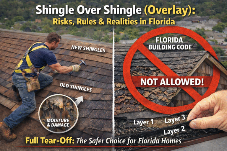 Can you roof over existing shingles in Florida? Florida roofing code rules for shingle overlay and when a full roof tear-off is required